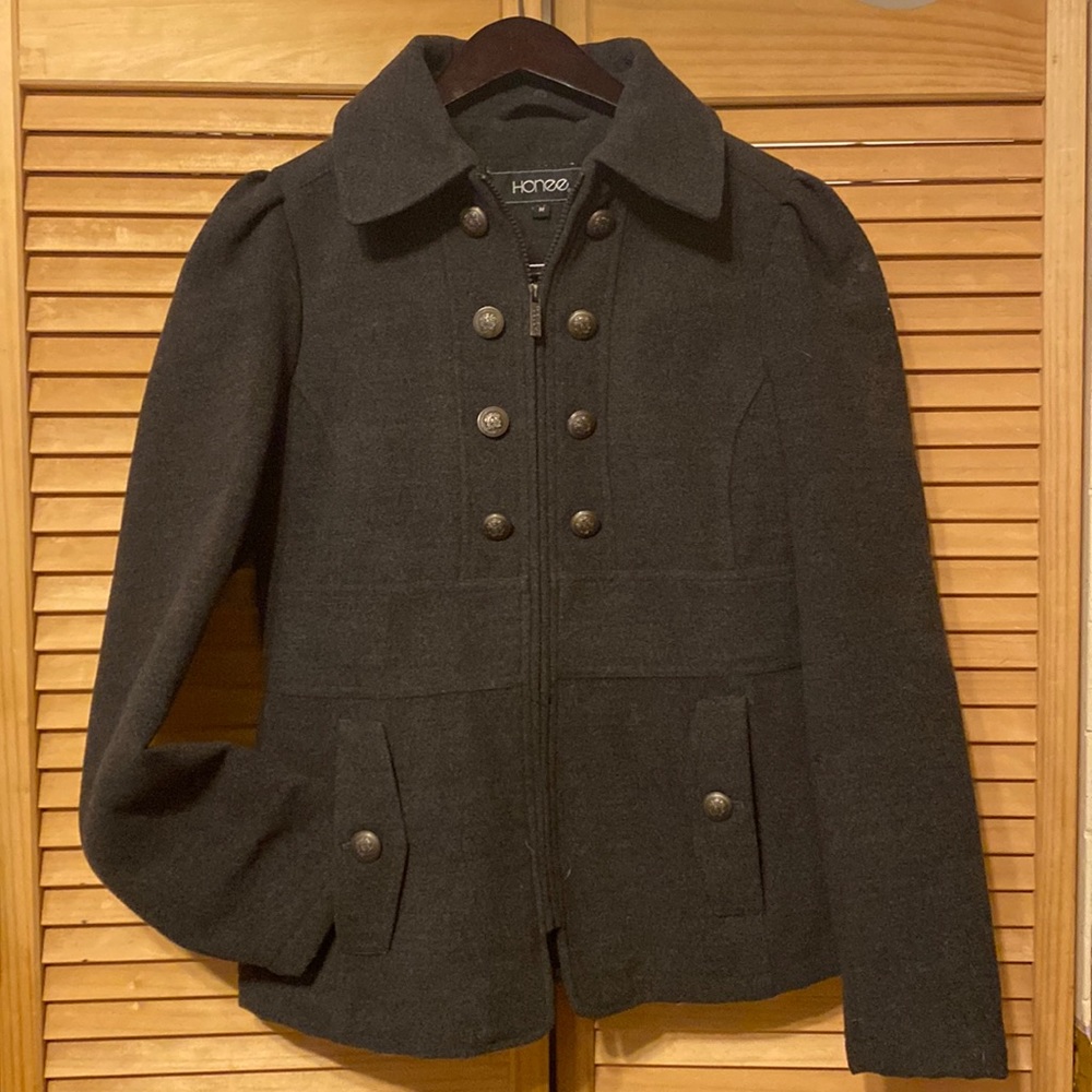 Honee Vintage Dainty Ruffle Pea Coat Women’s M